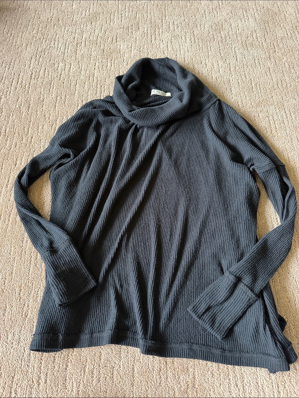 Black Ribbed oversized slit back Turtleneck Sweater -  Women
